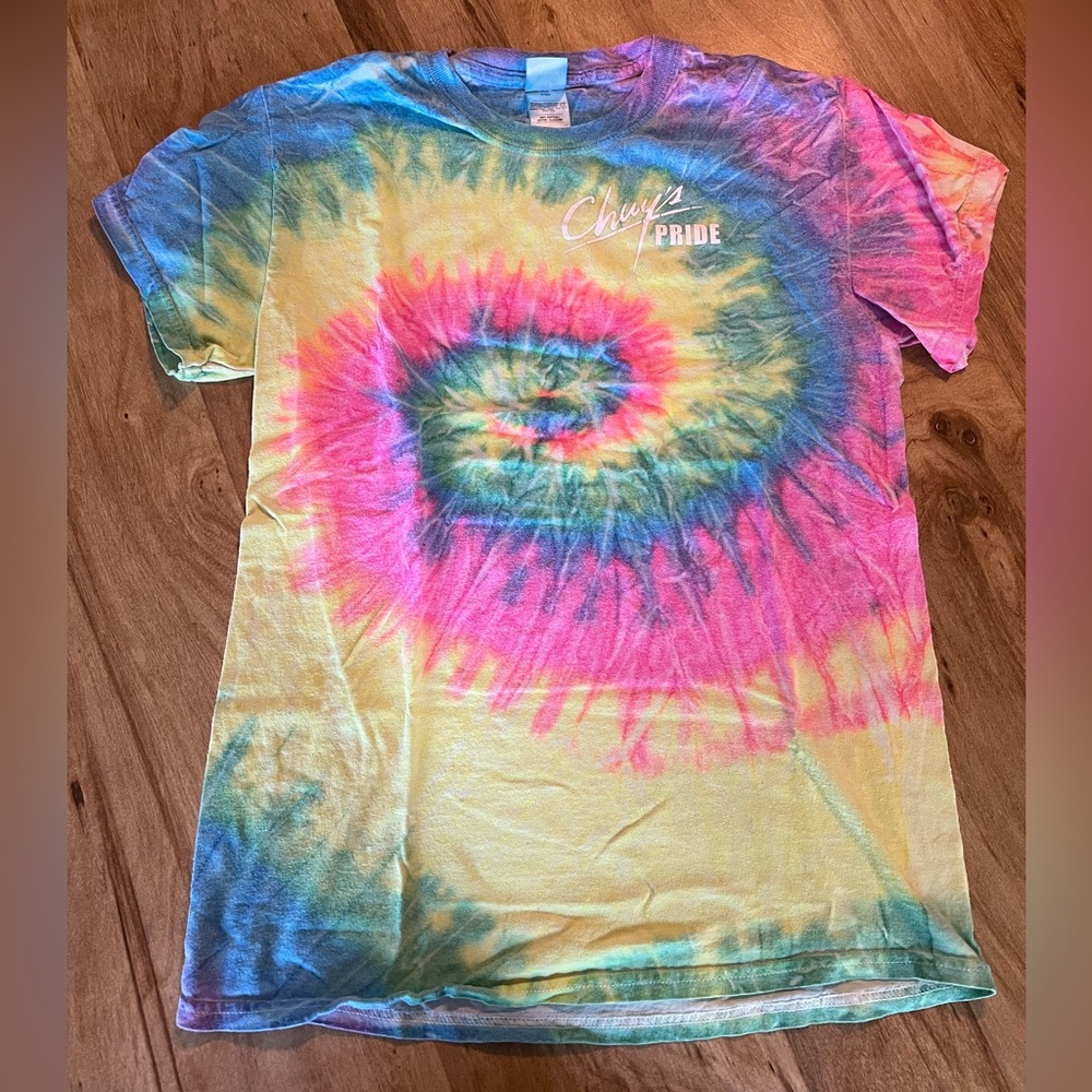 SOLD- Colortone Bootleg Chuy’s Tex-Mex Tie Dye LGBQT+ Pride Shirt